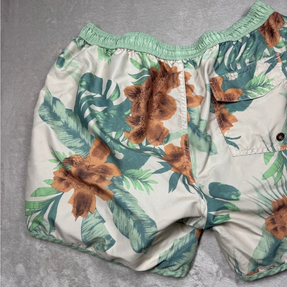Maamgic Men’s Tropical Floral Cream Green Orange Swim Boardshorts Size Large - Picture 13 of 16